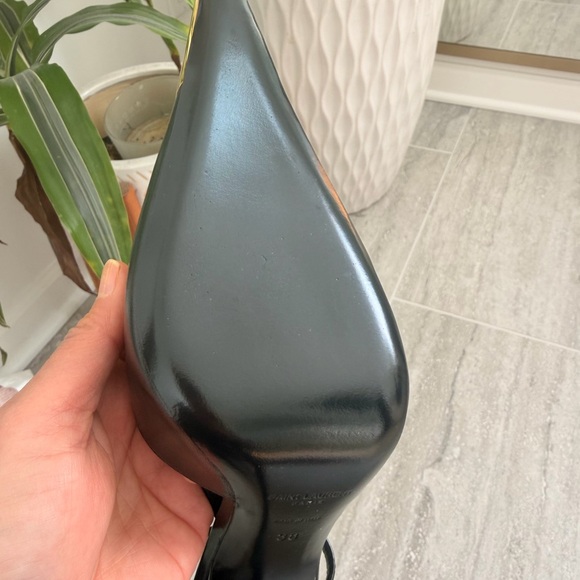 Brand New Saint Laurent  Jeanne Black Slingback Heels with Gold Toe Accent - Picture 6 of 15